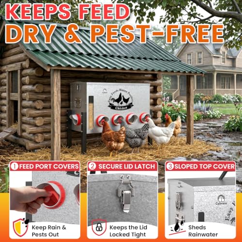 16-Gal Metal Automatic Chicken Feeder with 10 Feeding Ports - size: 16GAL-88LB