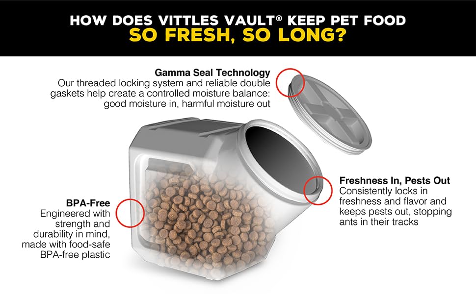 Vittles Vault Airtight Pet Food Storage Container + Scoop, Fits Up to 50lbs - size: 50 Pounds