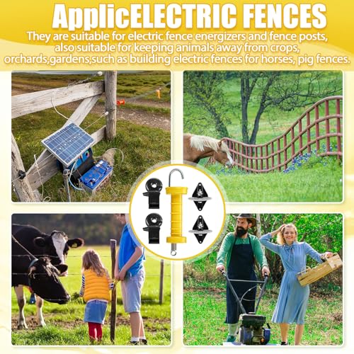 Tondiamo 2 Sets Electric Fence Gate Handle Set with Anchors and Insulators Including 2 Pcs Plastic Electric Fence Gate Handle with Spring, 4 Pieces Anchor Set, 4 Pieces Black Insulators