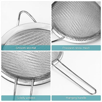 3 Pack Fine Mesh Strainer, Small Stainless Steel Sieves with Handles, for Steeping Loose Leaf Tea, Straining Cocktail, Juice and Sifting Flour, Powdered Sugar - color: 3pcs