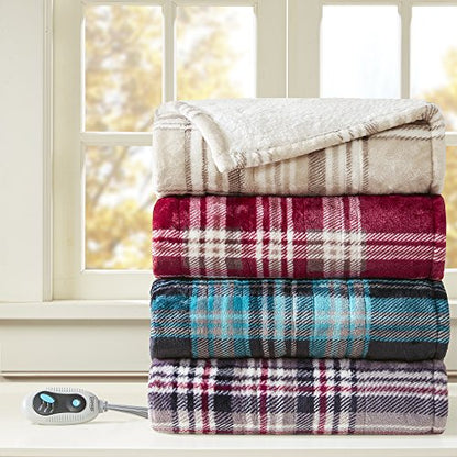 Beautyrest Wearable Electric Poncho Wrap Blanket, Ultra Soft Sherpa & Berber Fleece Heated Throw, UL Certified & OEKO-TEX, 3 Heat Settings & 2 Hour Auto Shutoff, Gift-Ready, 50" x 64", Red Plaid - color: Red Plaid, size: 50 in x 64 in