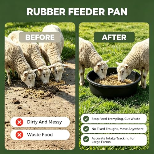 5 Pack Rubber Feed Pan, 12 Quart/3 Gallon Large Capacity Livestock Feeding Pan, Heavy Duty Durable Farm Feeding Tub for Horse, Goat, Pig, Dog and Poultry, Farm Supplies, Black