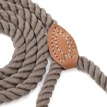 Mile High Life Dog Leash Braided Cotton Rope with Leather-Reinforced Ends - color: Camel, size: 48 Inch-1/2"