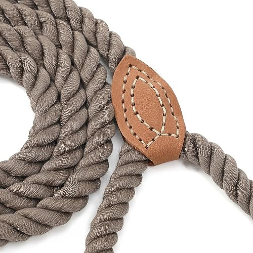 Mile High Life Dog Leash Braided Cotton Rope with Leather-Reinforced Ends - color: Camel, size: 48 Inch-1/2"