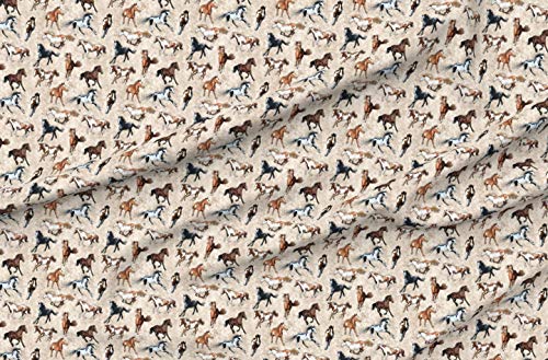 Spoonflower Fabric Paint Horses Tan Brown Animals on Polartec(R) Fleece
