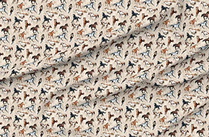 Spoonflower Fabric Paint Horses Tan Brown Animals on Polartec(R) Fleece