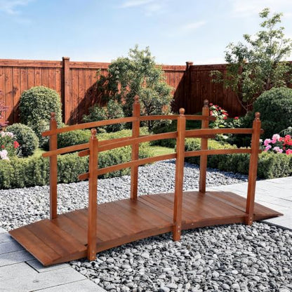 Outvita 7.5Ft Stained Wooden Garden Bridge with Safety Rails - size: 7.5ft-dark brown