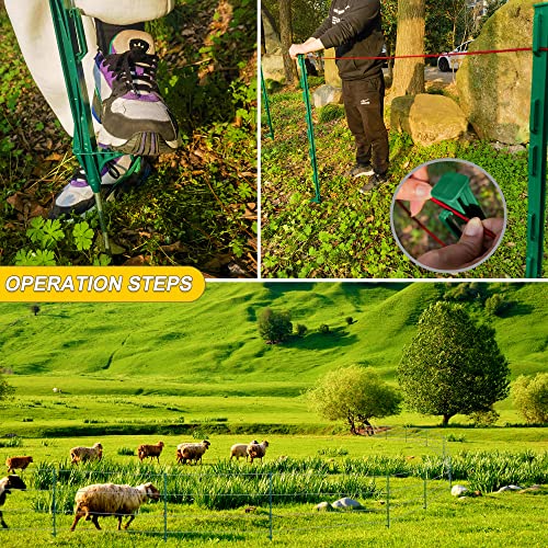 20 Pack 48inch Step-in Electric Fence Posts with Clips for Farm(Green) | 4 Ft Temporary Plastic Fence Stakes for Garden and Livestock Protection, No Dig Easy to Install and Move. - color: Green