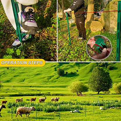 20 Pack 48inch Step-in Electric Fence Posts with Clips for Farm(Green) | 4 Ft Temporary Plastic Fence Stakes for Garden and Livestock Protection, No Dig Easy to Install and Move. - color: Green
