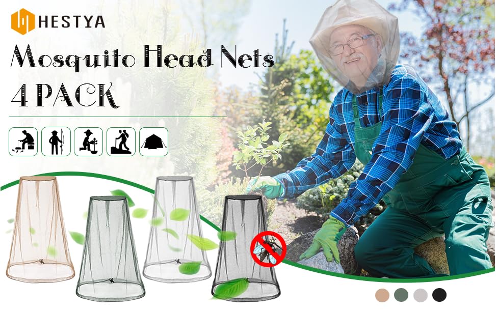 HESTYA 4 Pack Mosquito Head Net Face Mesh,Beige - color: Beige