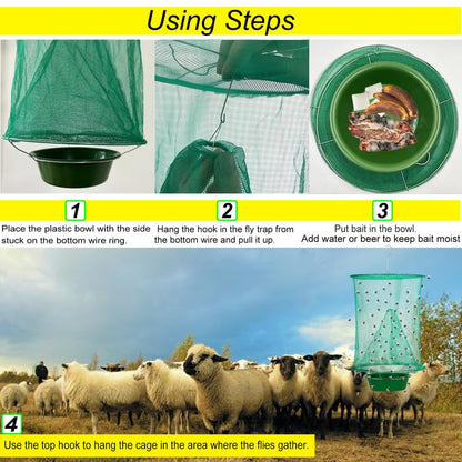 4 Packs Ranch Fly Trap - Fly Traps Outdoor Hanging 2024 Upgraded Fly Catcher,Stable Fly Trap Fly Bag Reusable Fly Traps Pest Fly Control for Family Farm Park Orchard Garden (Green)