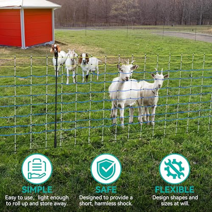 PPOLB Highly Visible Blue Electric Fence Netting, 49.6" H x 164' L, Portable Livestock Nets Mesh for Goats, Sheep, Hogs, Dog, Electric Fencing for Backyards, Homesteaders, Farms Ranches, and Gardens - size: 49.6" H x 164' L