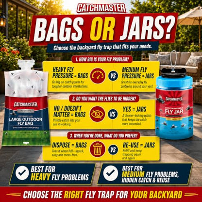 Catchmaster Reusable Outdoor Fly Trap, 1 Hanging Blue Jar with Bait