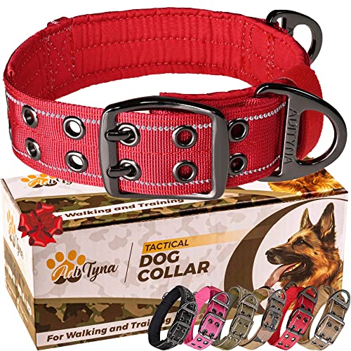 ADITYNA Heavy Duty Red Dog Collar for Medium Dogs with Traffic Handle - color: Red, size: Medium: Fit 15-19" Neck