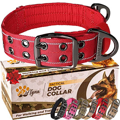 ADITYNA Heavy Duty Red Dog Collar for Medium Dogs with Traffic Handle - color: Red, size: Medium: Fit 15-19" Neck