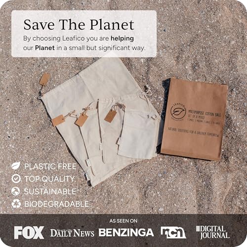 LEAFICO Organic Cotton Reusable Produce Bags - Small 5x7 (12 Pack) - Biodegradable Eco-Friendly Bulk Bin Sacks for Food - Cloth Bags with Drawstrings - Linen Pouch for Fruit, Vegetable Storage - size: Small 5x7" (12 Pack)