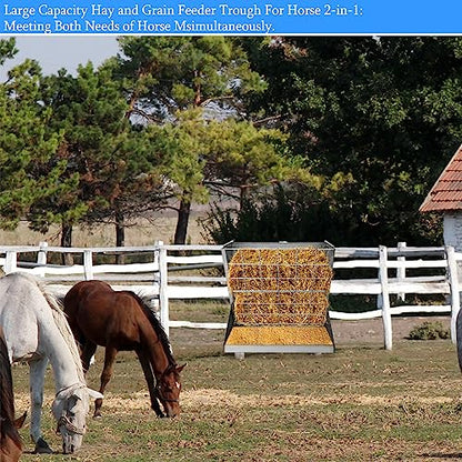 Heavy-Duty Hay Feeder,Combo Goat Horse Feeder for Hay and Grain,Galvanized Metal Wall Mounted Livestock Feeder with Adjustable Distance ﻿for Deer,Seep,Pony and Miniature Horses