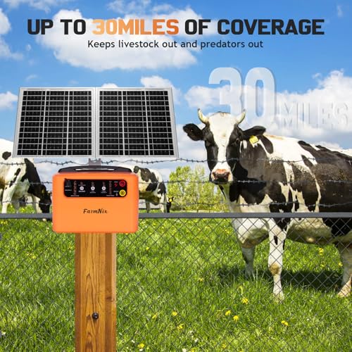 30 Miles Solar Electric Fence Charger, 0.3-1.5J for Livestock Farm - color: Orange