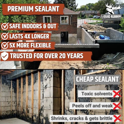 Liquid Rubber Foundation Sealant - Basement Waterproof Sealer, Black, 1 Gal | Flexible Elastomeric Coating - Crack Filler, Leak Repair, Basement Waterproofing Solution, Indoor/Outdoor Use, DIY Protection - size: 1 Gallon