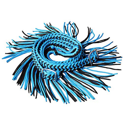 HILASON 1" X 8Ft Braided Poly Barrel Racing Reins Flat Grip - color: Turquoise Black