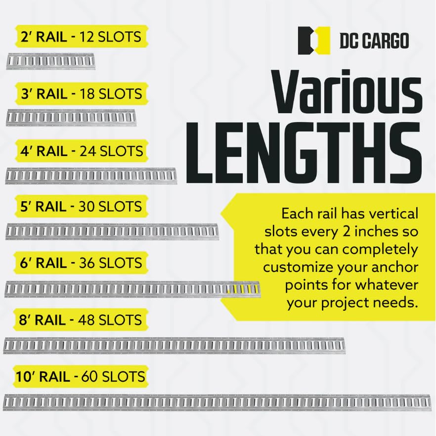 DC Cargo Mall E Track Tie Down Rail Kit 8' (3 Pack) for Garages, Vans, Trailers, Motorcycle Tie Downs, ATV Mountings - Galvanized Steel - Secure Cargo & Heavy Loads Up to 2,000 lbs - size: 3-pack