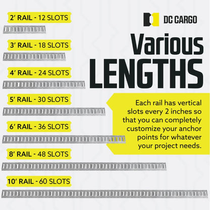 DC Cargo Mall E Track Tie Down Rail Kit 6' (6 Pack) for Garages, Vans, Trailers, Motorcycle Tie Downs, ATV Mountings - Galvanized Steel - Secure Cargo & Heavy Loads Up to 2,000 lbs - size: 6-pack