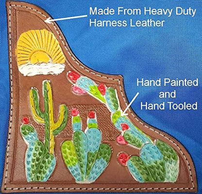 Large Hay Bale Bag – 44"x16"x20" Waterproof 1200D Nylon with Patented Ventilation Windows, Hand-Tooled Leather Cactus Sunrise Corners, Fits 2-String Bales, Ideal for Shows & Daily Use