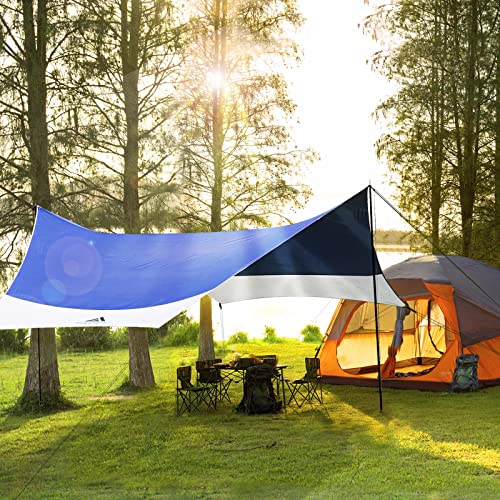 Forceatt 12x14FT Waterproof Anti-UV Camping Tarp with 2 Poles (UPF50+), Lightweight Sun Shelter for Car, Tent, Hammock in Hiking, Backpacking, Garden and Traveling - color: Dark Blue