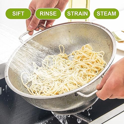 Gulex Stainless Steel Colander Set, Kitchen Strainer, Dishwasher Safe - size: 3QT+5QT