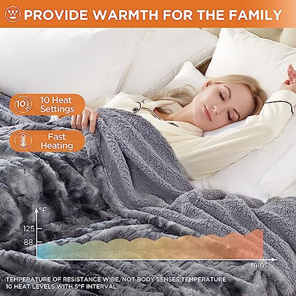 Westinghouse Heated Blanket Full Size, Faux Fur with 10 Levels, Grey - color: Grey, size: Full 80" x 84"