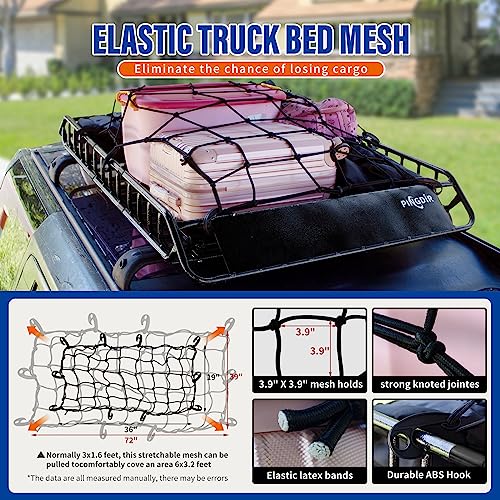 PINGDIR Roof Rack Basket 51" X 36" X 5" Rooftop Rack Cargo Carrier Universal, Waterproof Cargo Bag 44 * 35 * 16", Cargo Net with Attachment Hooks, 2 pcs Ratchet Strap,Roof Pedal - size: 51 inches