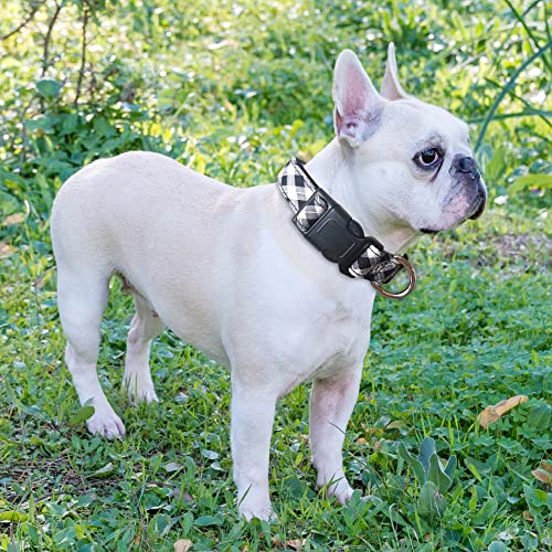 Ladoogo Reflective Dog Collar Padded with Soft Neoprene Breathable Adjustable Nylon Dog Collars for Small Medium Large Dogs (X-Small (Pack of 1), Black Plaid Collar+Leash) - color: Black/White, size: X-Small