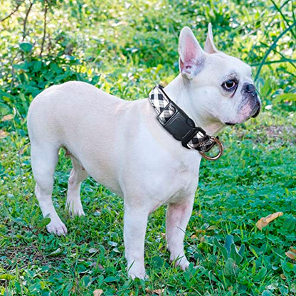 Ladoogo Reflective Dog Collar Padded with Soft Neoprene Breathable Adjustable Nylon Dog Collars for Small Medium Large Dogs (X-Small (Pack of 1), Black Plaid Collar+Leash) - color: Black/White, size: X-Small