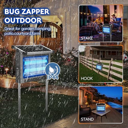Solar Bug Zapper Outdoor, 4500V Mosquito Zapper Fly Traps Outdoor for Patio - color: Gray