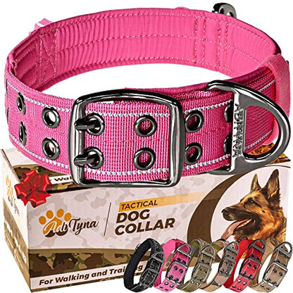ADITYNA Heavy Duty Pink Dog Collar for Medium Dogs with Traffic Handle - color: Pink, size: Medium: Fit 15-19" Neck