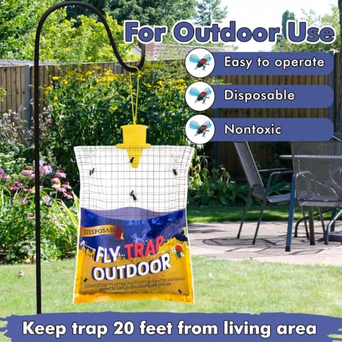4 Big Fly Bags Outdoor Traps Hanging for Patio - Pre-Baited, Disposable - size: 4 pack