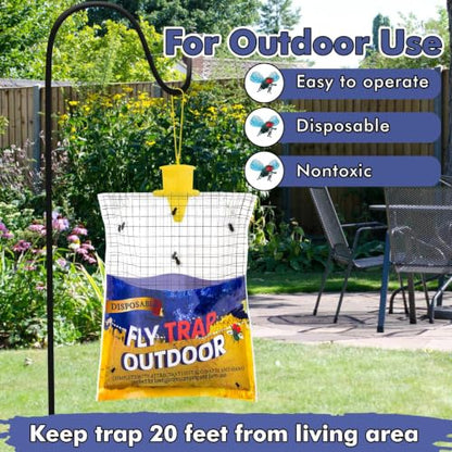 4 Big Fly Bags Outdoor Traps Hanging for Patio - Pre-Baited, Disposable - size: 4 pack