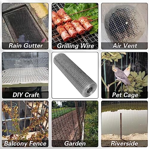 Hardware Cloth 12'' x 20' 1/4 in Galvanized Wire Mesh Roll (23 GA) Chicken Wire Fence Roll for Chicken Pen/coop Fences, Screen mesh, Rabbit/Snake Fences, Poultry enclosures, Handicraft Making, etc. - size: 12In x 20Ft
