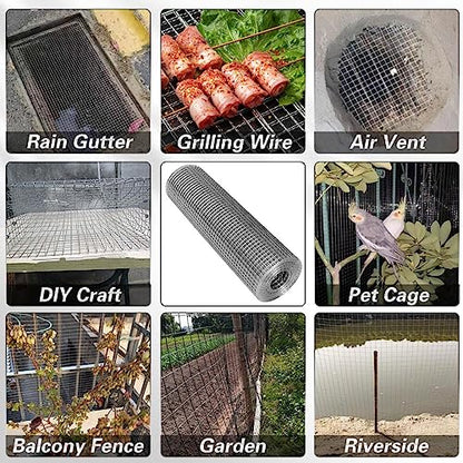 Hardware Cloth 12'' x 20' 1/4 in Galvanized Wire Mesh Roll (23 GA) Chicken Wire Fence Roll for Chicken Pen/coop Fences, Screen mesh, Rabbit/Snake Fences, Poultry enclosures, Handicraft Making, etc. - size: 12In x 20Ft
