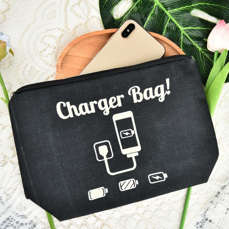 ShiQiao Spl Chargers Organiser Bag Black Charging Cables Travel Toiletry Pouch Electronic Charger Organiser Makeup Bag with Zipper Birthday Gifts for Mum Dad Charger Makeup Cosmetic Bags pouches - style: Charger Bag