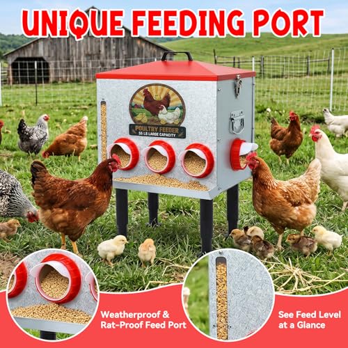 55LB Automatic Chicken Feeder Large with 8 No-Waste Ports