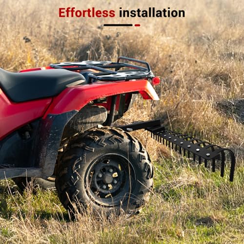 55 Inch Tow Behind Landscape Rake, Black Durable Tractor Rake with 2 Inch Receiver Fit for Lawn Tractor ATV UTV, All Steel Anti-Rust Yard Rake for Pine Needles Leaves Grass Cleanup (55 Inch) - size: 55 Inch