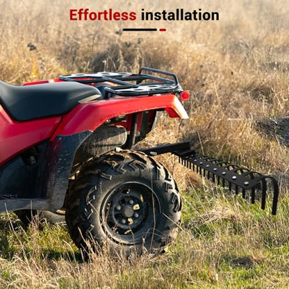 55 Inch Tow Behind Landscape Rake, Black Durable Tractor Rake with 2 Inch Receiver Fit for Lawn Tractor ATV UTV, All Steel Anti-Rust Yard Rake for Pine Needles Leaves Grass Cleanup (55 Inch) - size: 55 Inch