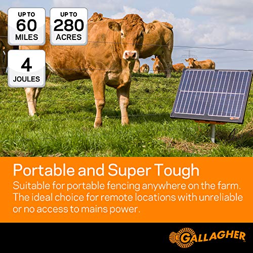 Gallagher S400 Solar Electric Fence Charger | 4.0 Joule Solar Powered Energizer | Powers Up to 60 Miles / 280 Acres of Fence | Livestock and Pet Containment | Battery and Leadsets Included