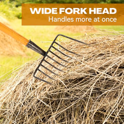 3 Sets Pitch Fork for Gardening, 9 Tines Wide Pitchfork 47.2 Inch Garden Manure Fork with Long Hardwood Handle Heavy Duty Mulch Forks Horse Stall Forks for Mulch, Hay, and Gardening