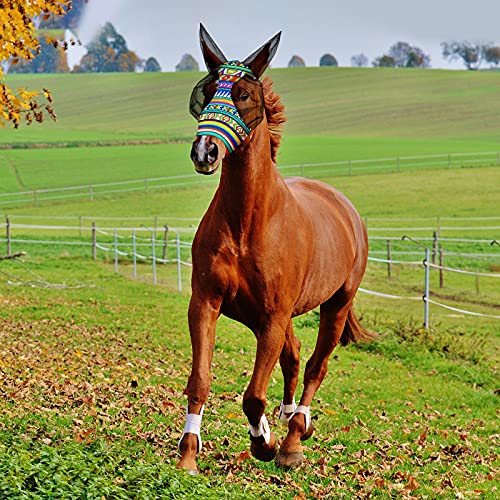 Frienda 3 Pieces Horse Fly Mask with Ears Adjustable UV Protection Breathability Horses Fly Masks Elasticity Smooth Comfortable Equine Face Covering(L) - size: L