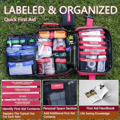 Advanced First Aid Kit, Comprehensive Trauma First Aid Kits with Labelled Compartments for Cars, Home, Office, Backpacking, Camping, Traveling, and Cycling -Upgrade 324 Piece - size: Max Kit