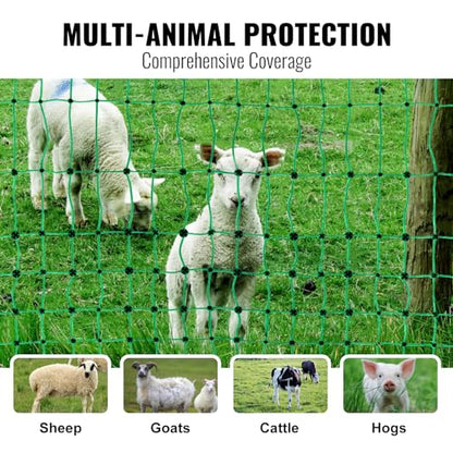 VEVOR Electric Fence Netting 42" H X 164' L PE Net Fencing | Utility Portable Mesh for Goats, Sheep, Lambs, Deer, Hogs, Dogs, for Farms and Ranches, with Posts and Double-Spiked Stakes - size: 42"H x 164'L, style: Livestock