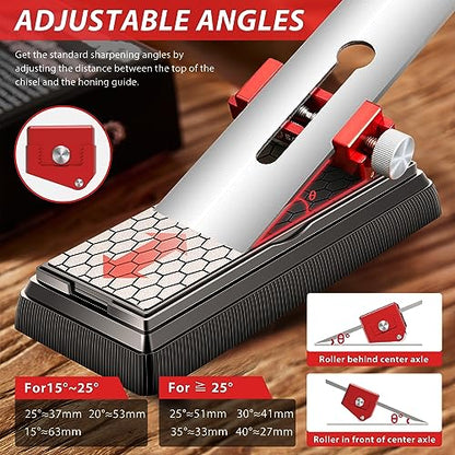 Saker Chisel Sharpening Jig, Chisel Sharpener Wood Honing Guide - style: Red Honing Guide and Stone