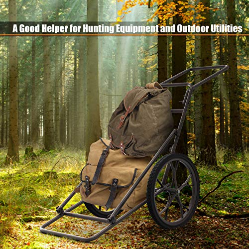 Goplus Folding Deer Cart, 500LBS Deer Hauler with Big Rubber Wheels, Heavy Duty Metal Hunting Game Cart for Animals, Firewood, Hiking, Fishing - style: 23" x 51" x 37.5"